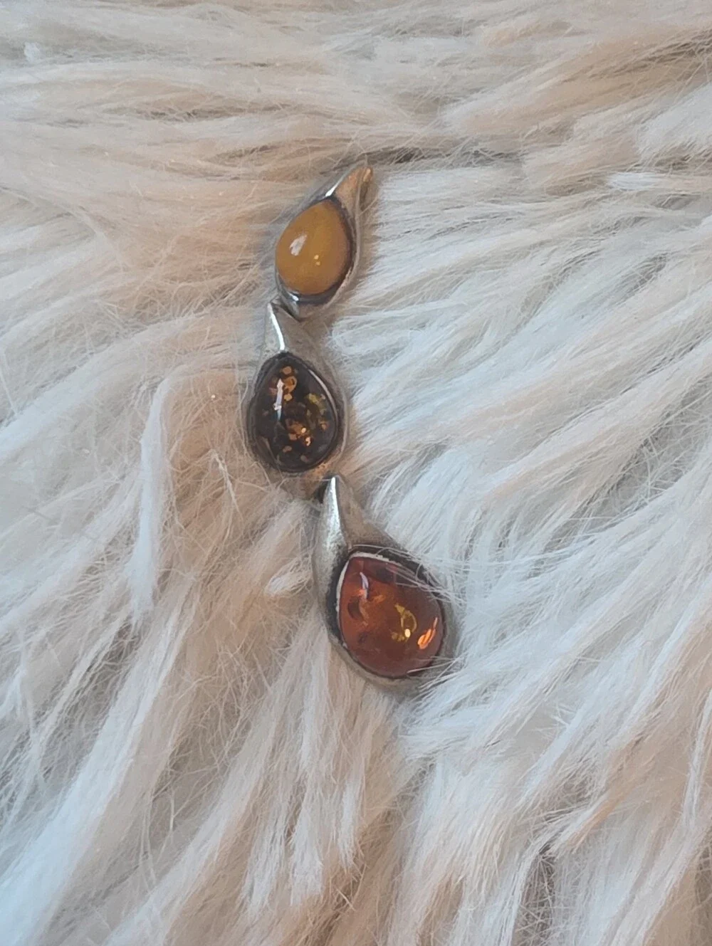 Vintage 925 Tricolor Amber Teardrop Pendant